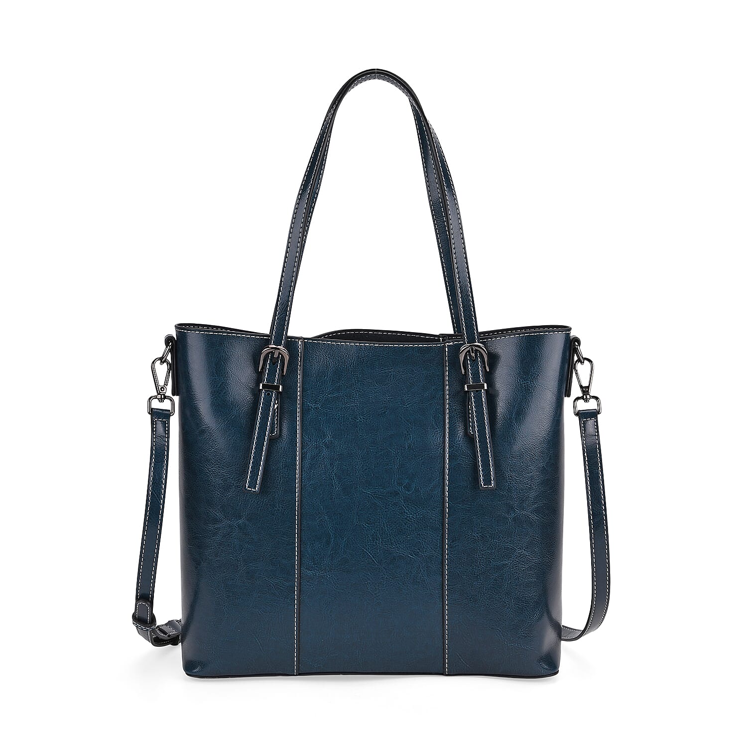 Stylish Genuine Leather Everyday Tote Bag With Adjustable Strap -  Dark Teal