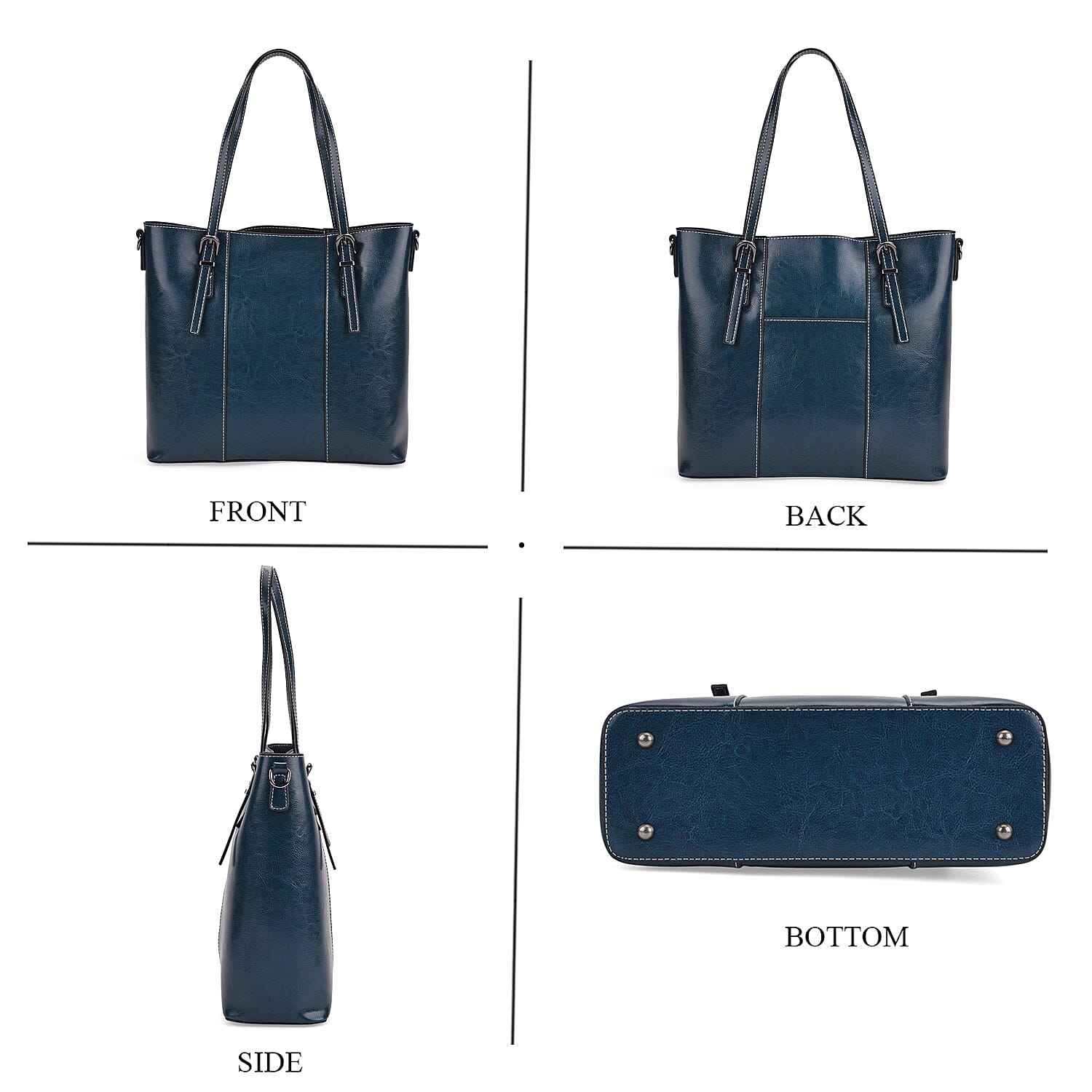 Stylish Genuine Leather Everyday Tote Bag With Adjustable Strap -  Dark Teal