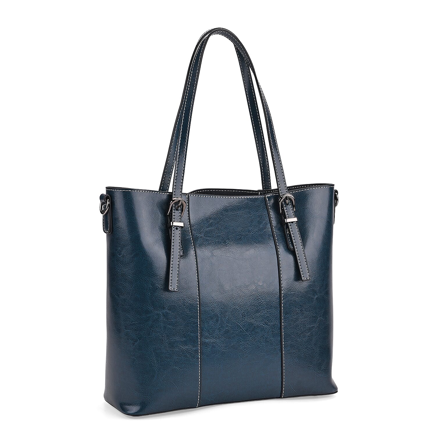 Stylish Genuine Leather Everyday Tote Bag With Adjustable Strap -  Dark Teal