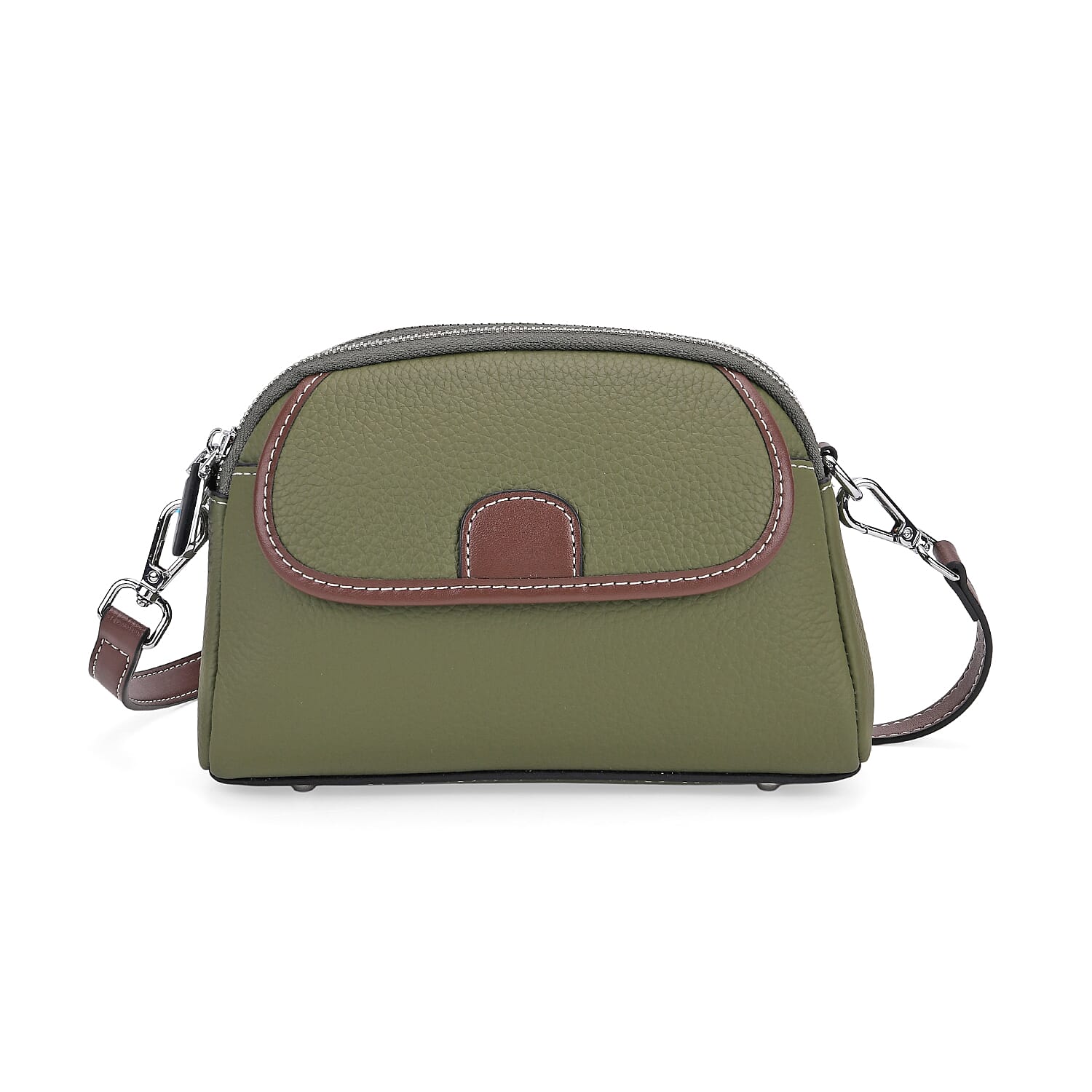 Genuine Leather Sling Crossbody Bag With Adjustable Shoulder Strap - Green