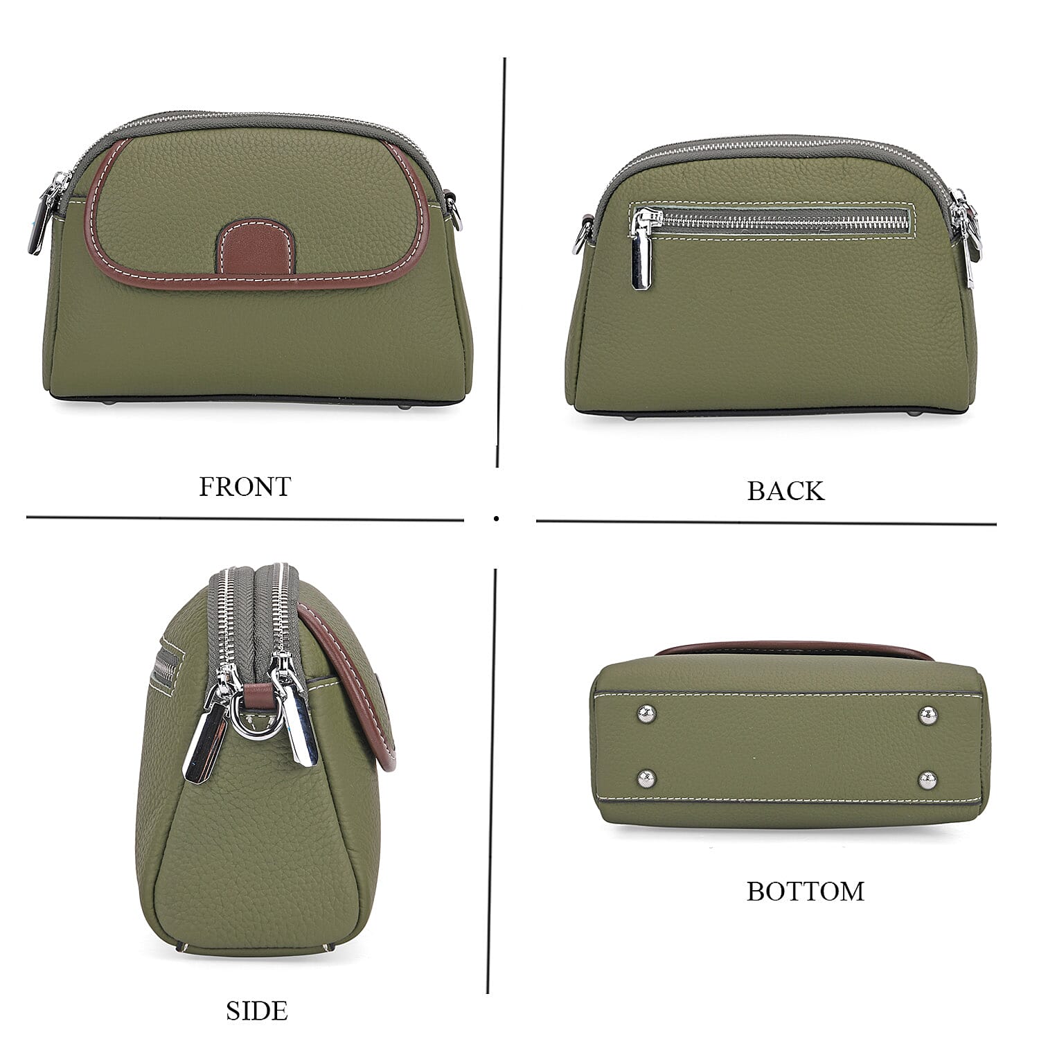 Genuine Leather Sling Crossbody Bag With Adjustable Shoulder Strap - Green