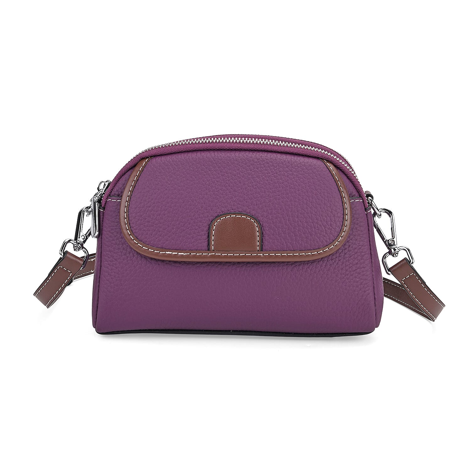 Genuine Leather Sling Crossbody Bag With Adjustable Shoulder Strap - Purple