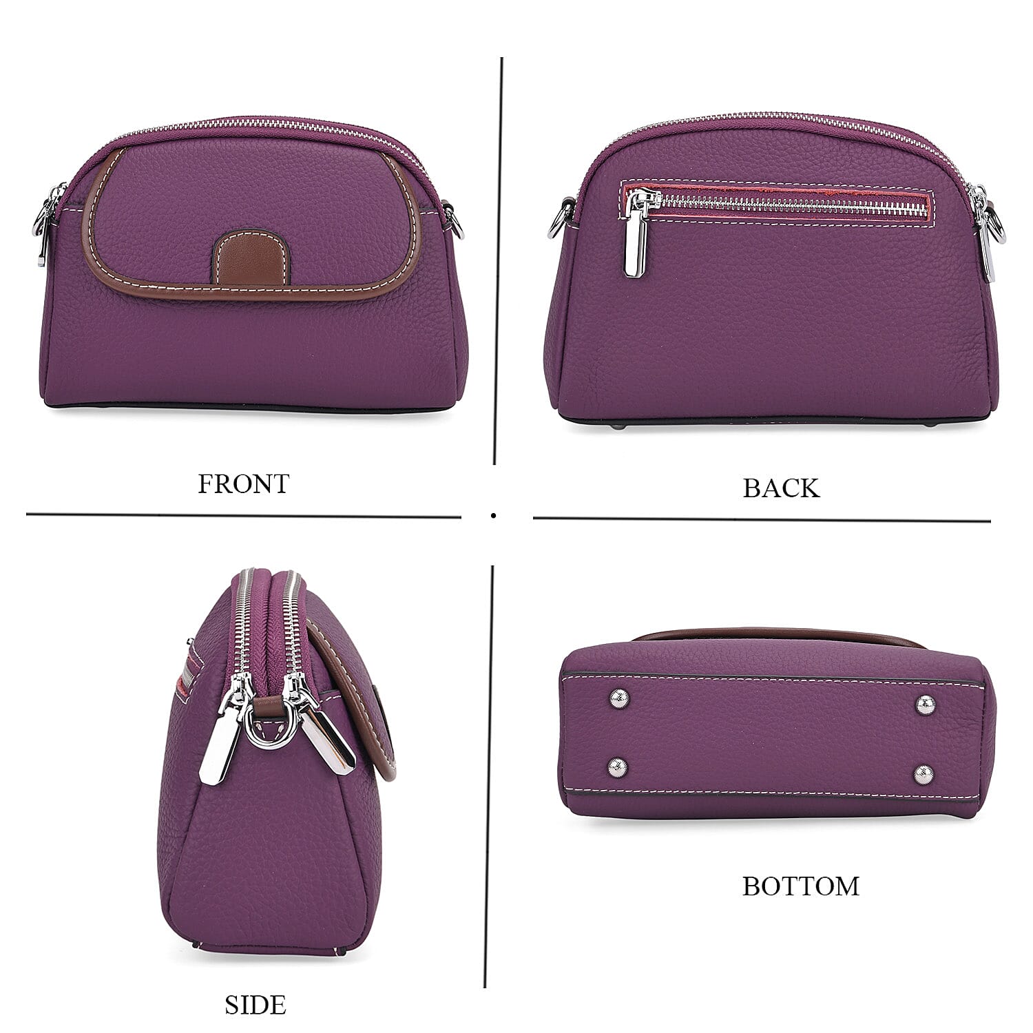 Genuine Leather Sling Crossbody Bag With Adjustable Shoulder Strap - Purple