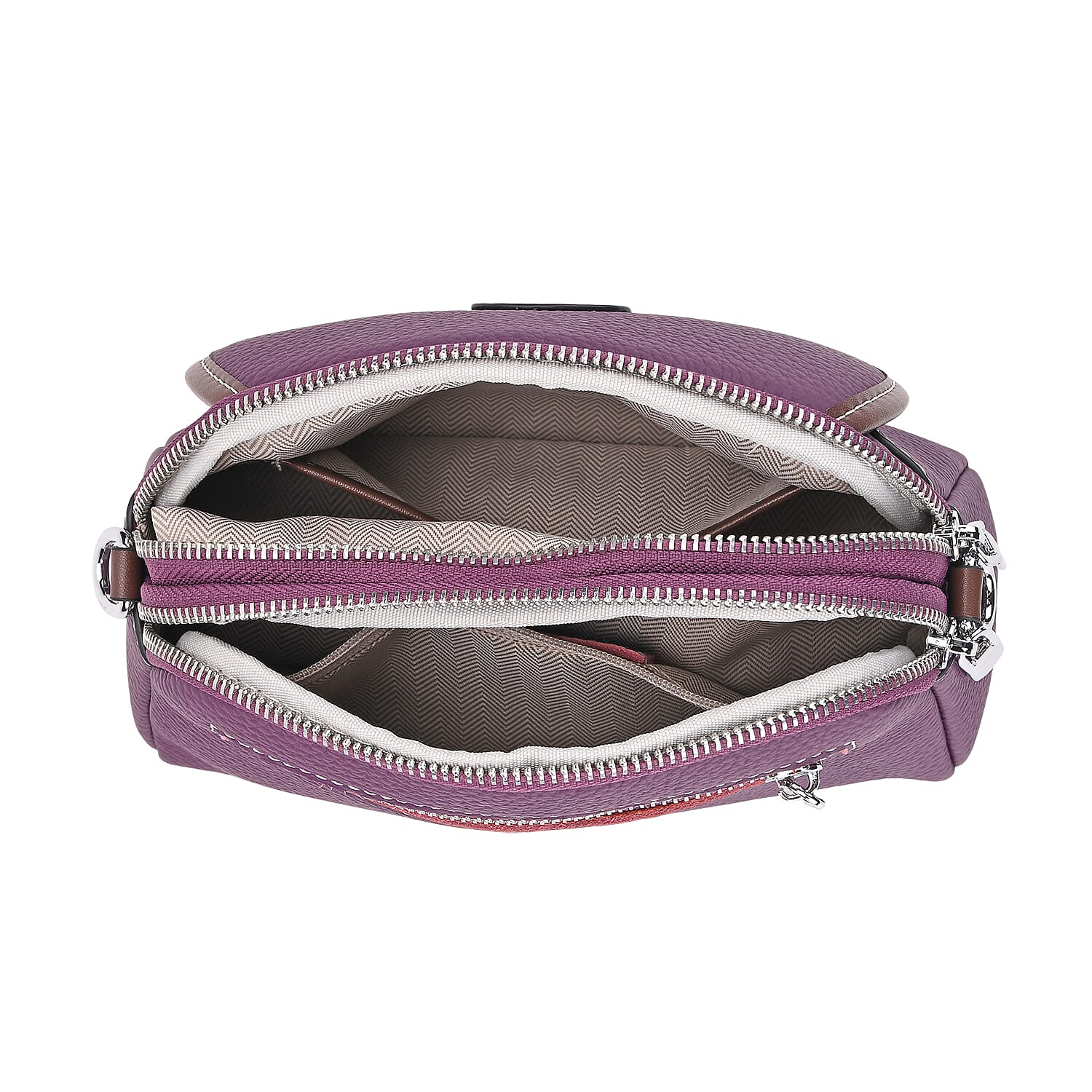 Genuine Leather Sling Crossbody Bag With Adjustable Shoulder Strap - Purple