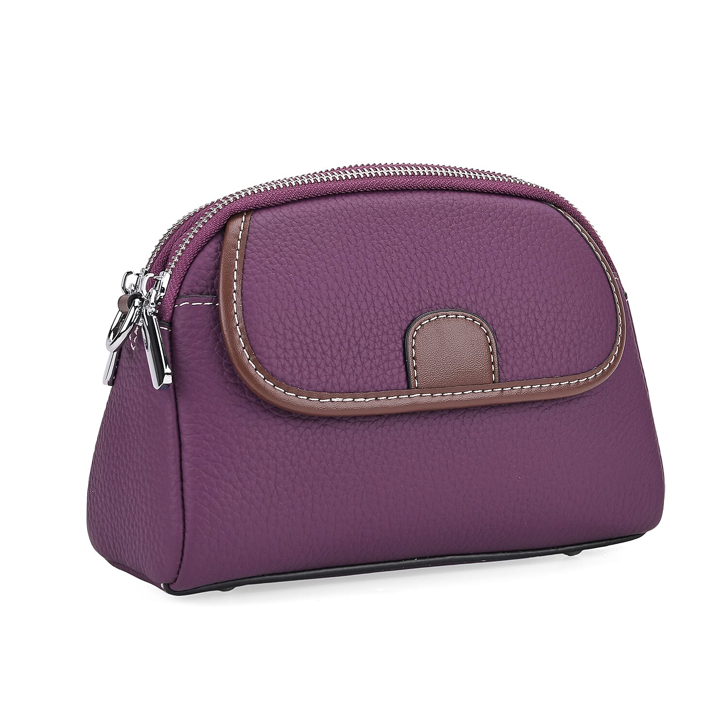 Genuine Leather Sling Crossbody Bag With Adjustable Shoulder Strap - Purple