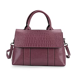 Sumptuous Quality 100% Genuine Exquisite Leather Croc Embossed Crossbody Bag with 2 Long Shoulder Strap - Purple