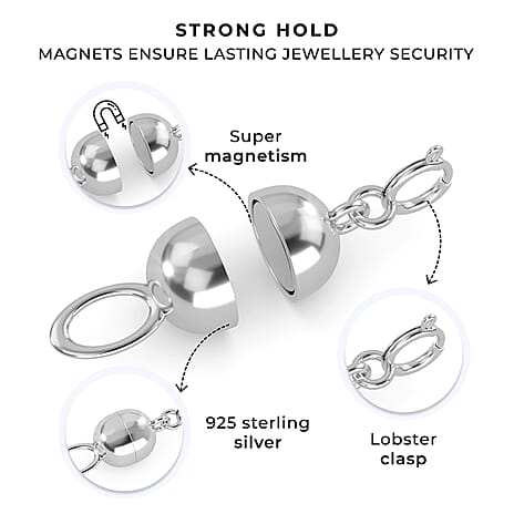 Round Magnetic Lock (8mm) with Lobster Clasp (11mm) in Rhodium Overlay Sterling Silver