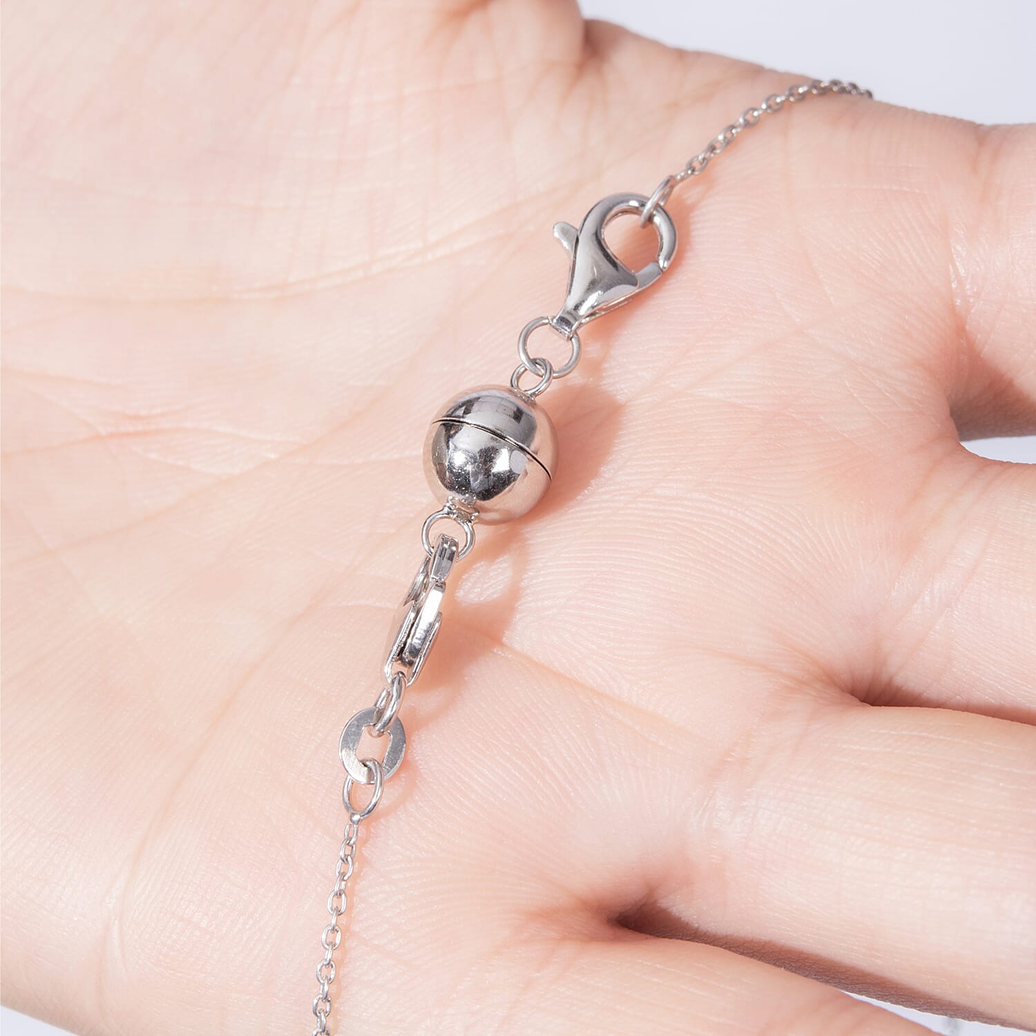 Round Magnetic Lock (8mm) with Lobster Clasp (11mm) in Rhodium Overlay Sterling Silver