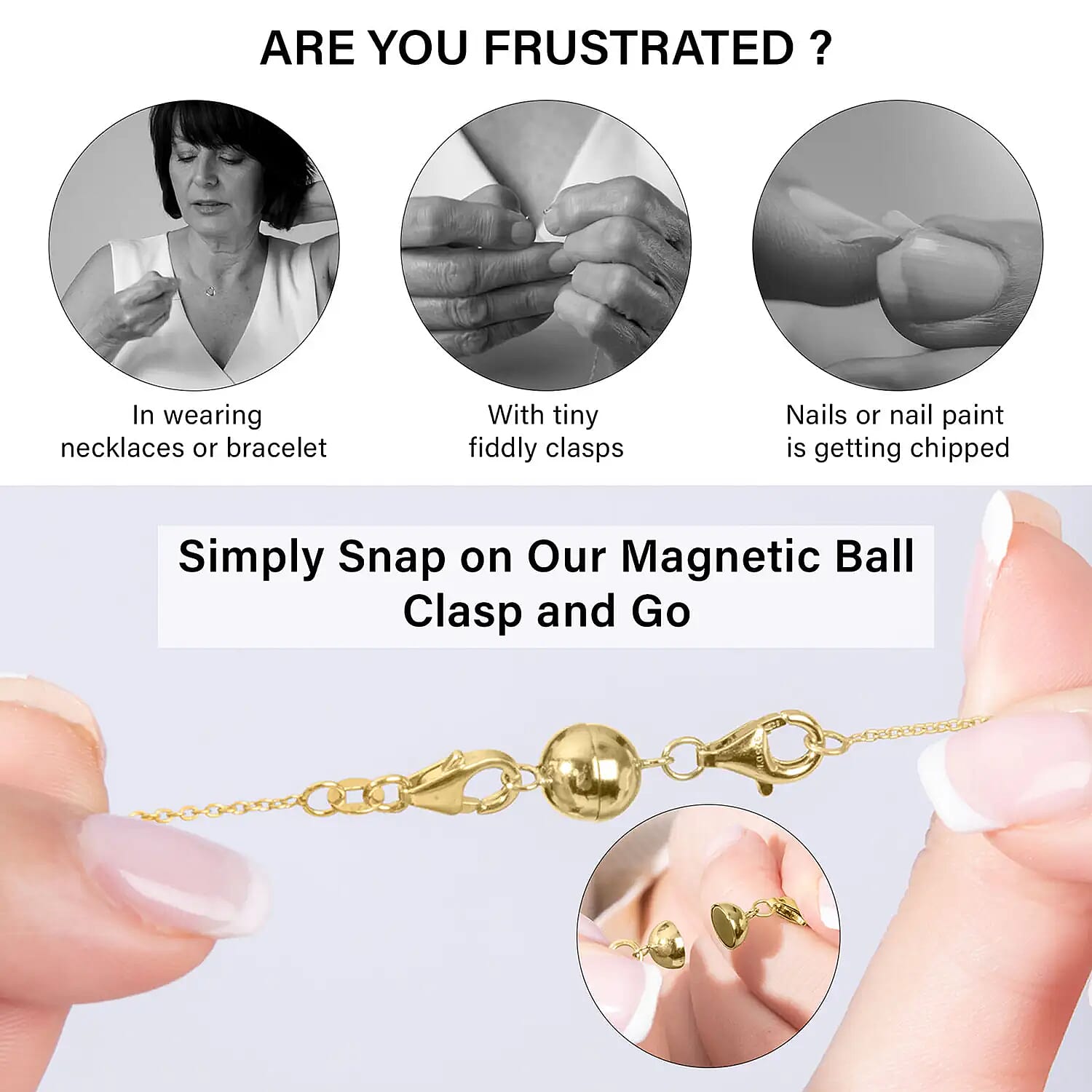 Round Magnetic Lock (8mm) with Lobster Clasp (11mm) in Yellow Gold Plated Sterling Silver