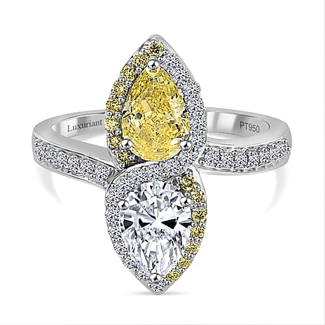 Luxuriant Diamond - 950 Platinum SGL Certified (VS-E-F) Yellow & White Lab Grown Diamond Halo Ring 2.50 Ct, Platinum Wt. 7.25 Gms.