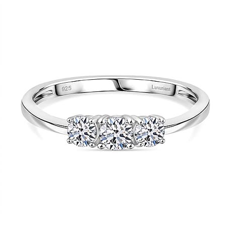First Time Ever Luxuriant Diamond - Lab Grown Diamond SI-GH Trilogy Ring in Platinum Overaly Sterling Silver 0.50 Ct.