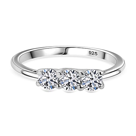 LUXURIANT Lab Grown Diamond Trilogy Ring in Platinum Overlay Sterling Silver 0.5 Ct.