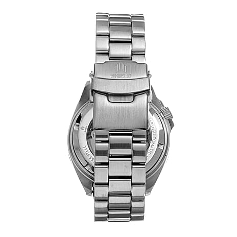 Shield Atlantis Automatic Movt. 20ATM Water Resistance Black Dial Mens Watch with Silver Colour Stainless Steel Strap