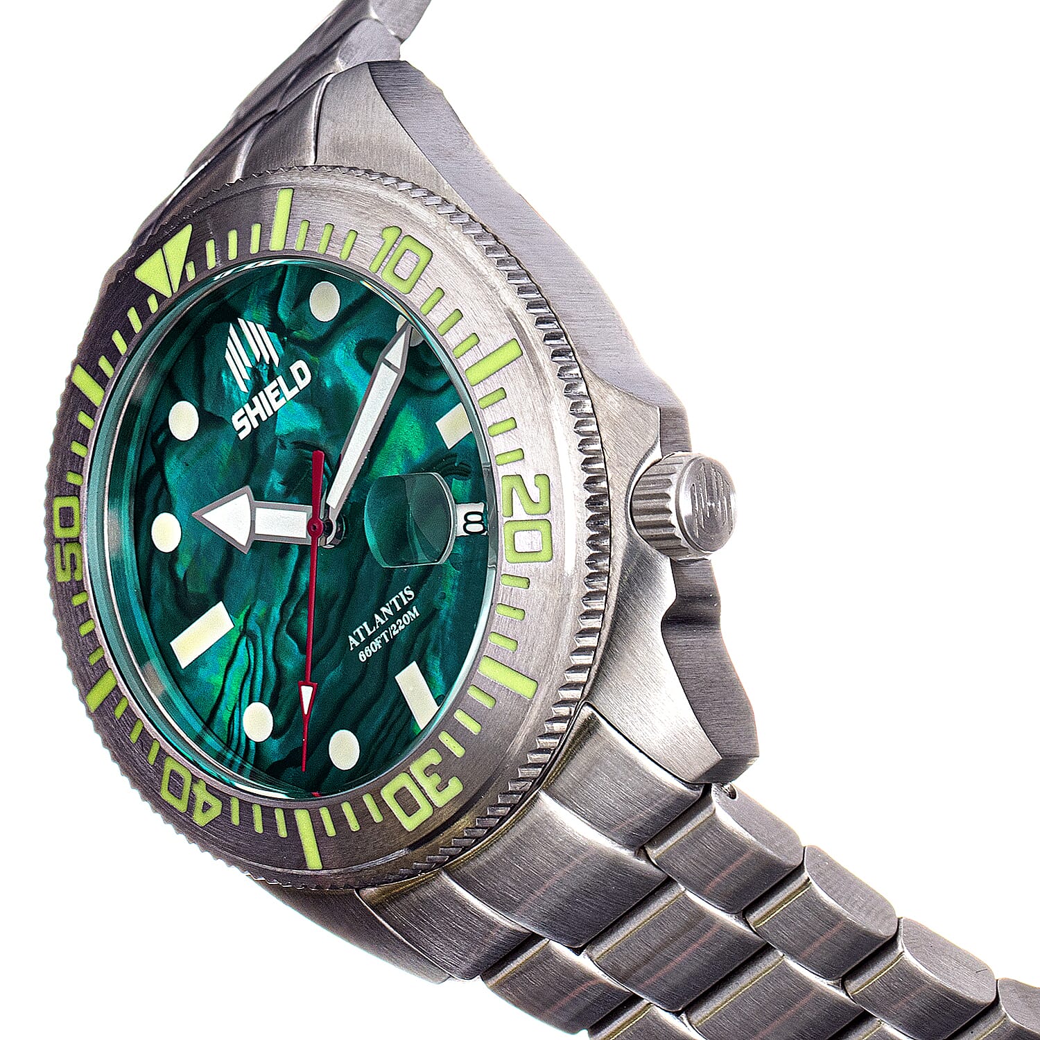 Shield Atlantis Automatic Movt. 20ATM Water Resistance Teal Dial Mens Watch with Silver Colour Stainless Steel Strap
