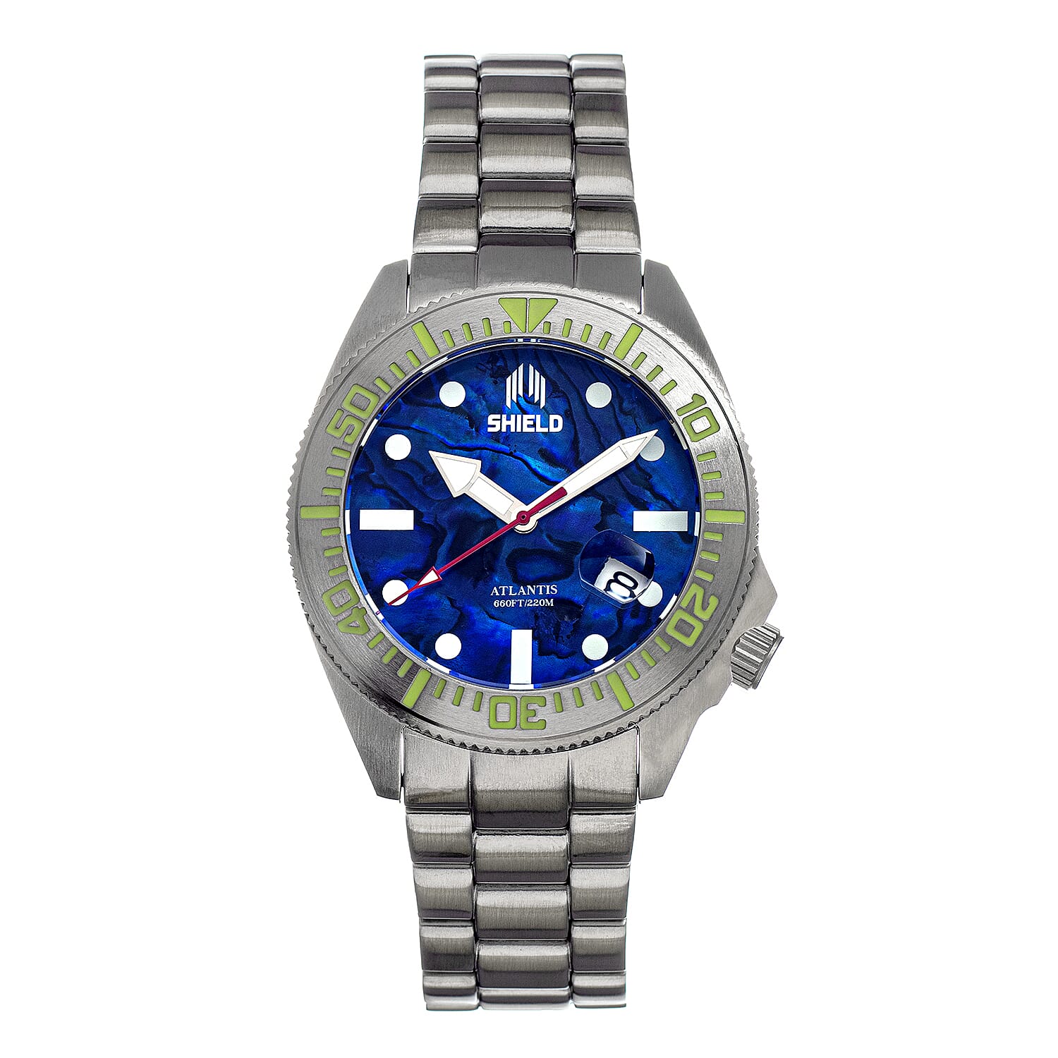 Shield Atlantis Automatic Movt. 20ATM Water Resistance Blue Dial Mens Watch with Silver Colour Stainless Steel Strap