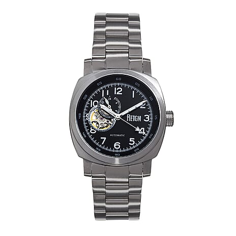 Reign Impaler Automatic Movt. 10ATM WR Black Dial Mens Watch with Silver Colour Stainless Steel Strap