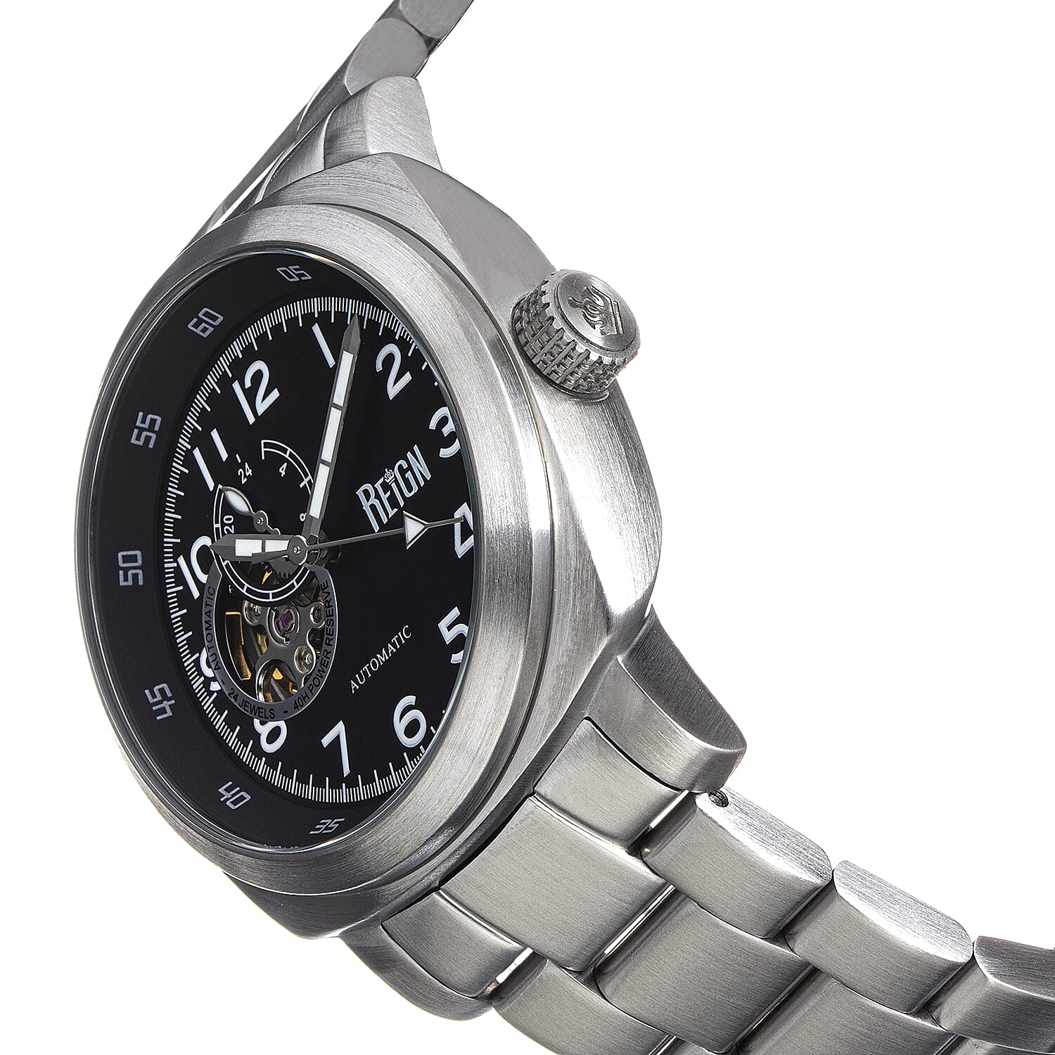 Reign Impaler Automatic Movt. 10ATM WR Black Dial Mens Watch with Silver Colour Stainless Steel Strap
