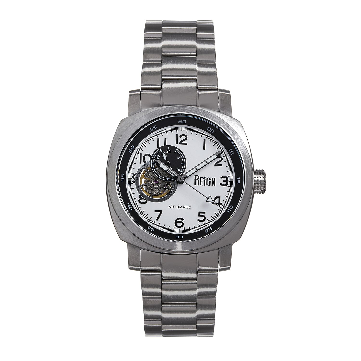 Reign Impaler Automatic Movt. 10ATM WR White Dial Mens Watch with Silver Colour Stainless Steel Strap