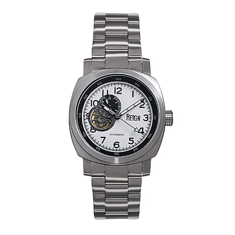 Reign Impaler Automatic Movt. 10ATM WR White Dial Mens Watch with Silver Colour Stainless Steel Strap