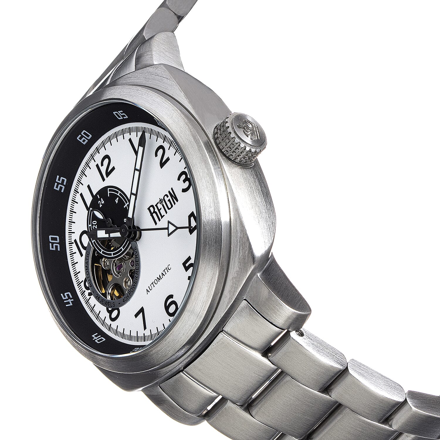 Reign Impaler Automatic Movt. 10ATM WR White Dial Mens Watch with Silver Colour Stainless Steel Strap