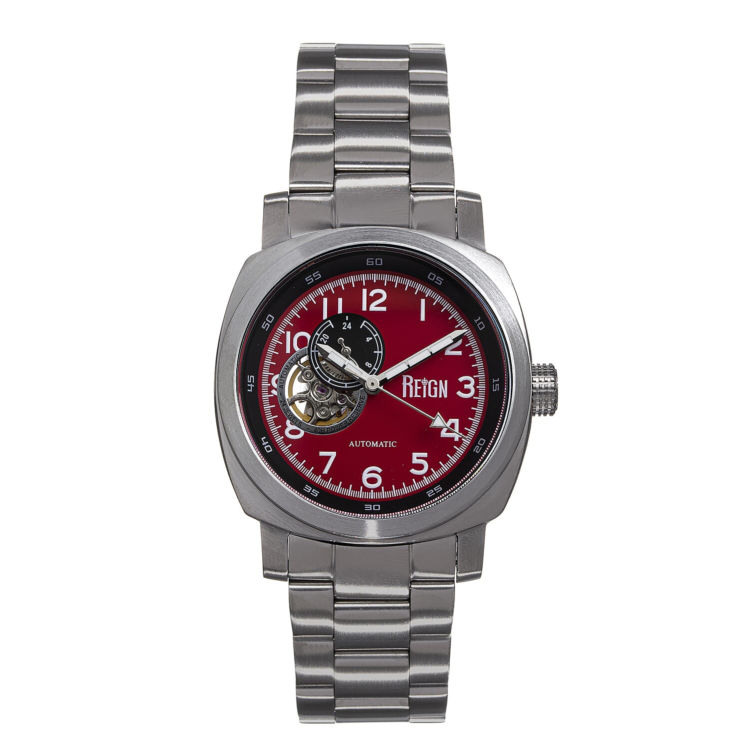 Reign Impaler Automatic Movt. 10ATM WR Red Dial Mens Watch with Silver Colour Stainless Steel Strap