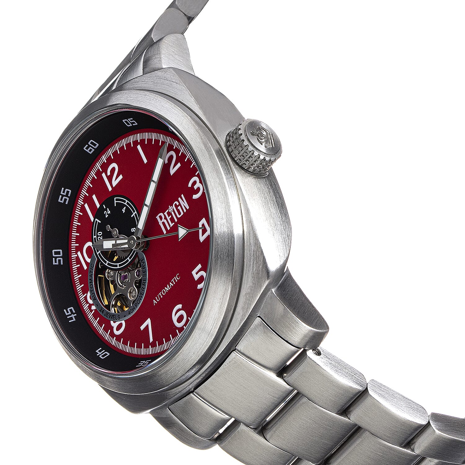 Reign Impaler Automatic Movt. 10ATM WR Red Dial Mens Watch with Silver Colour Stainless Steel Strap