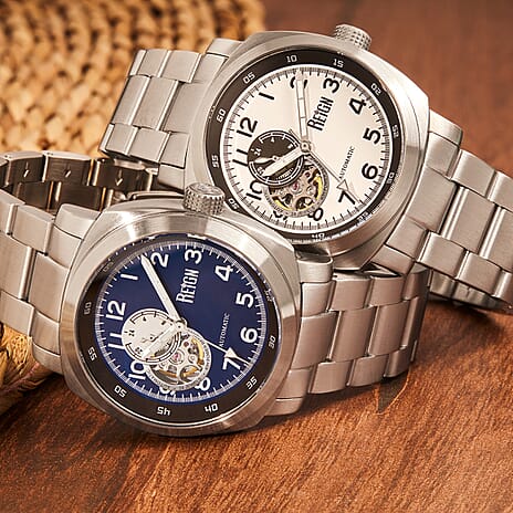 Reign Impaler Automatic Movt. 10ATM WR Blue Dial Mens Watch with Silver Colour Stainless Steel Strap
