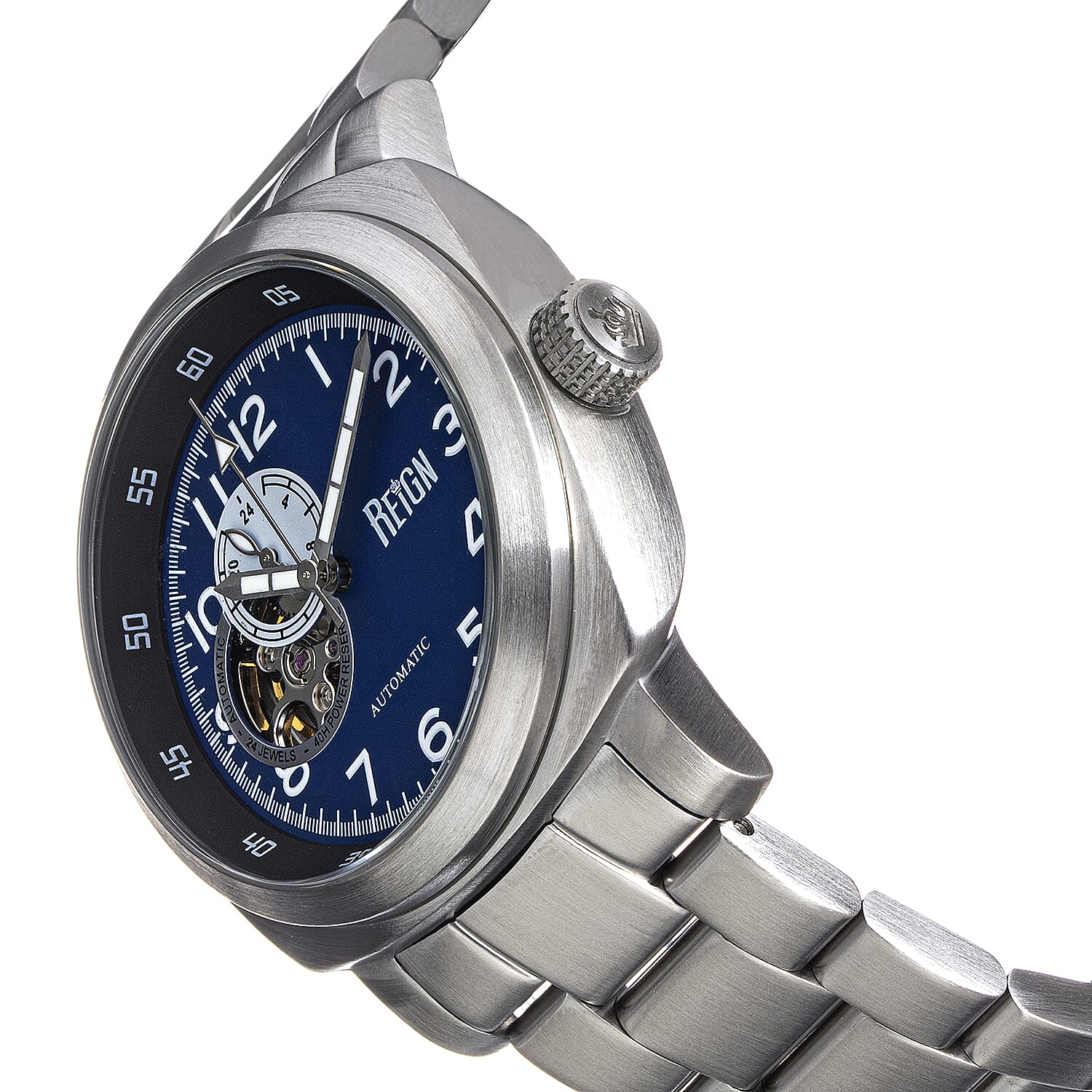 Reign Impaler Automatic Movt. 10ATM WR Blue Dial Mens Watch with Silver Colour Stainless Steel Strap