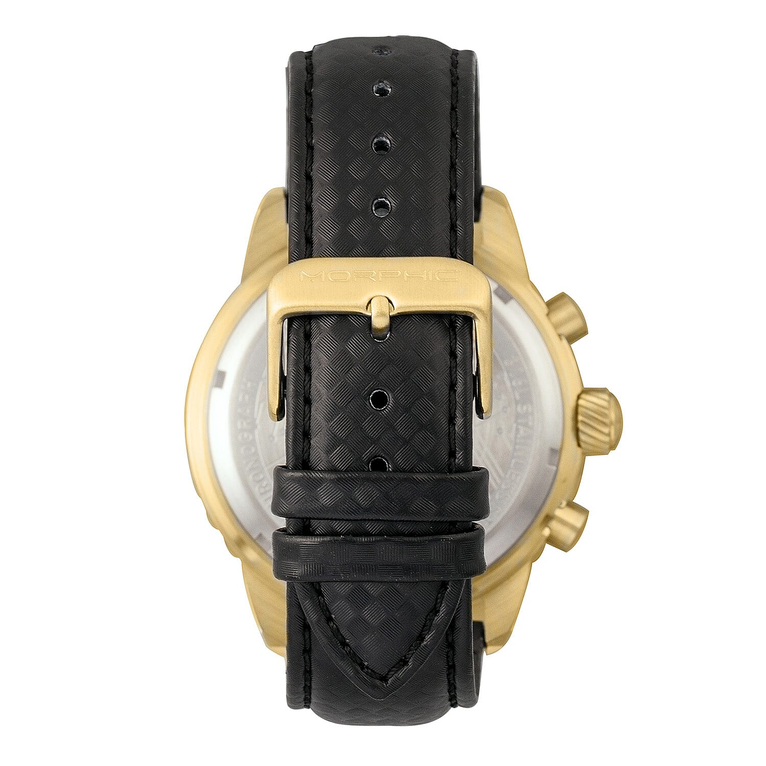 Morphic M51 Series Quartz Movt. 10ATM WR Black Dial with Yellow Case Mens Watch with Black Leather Strap