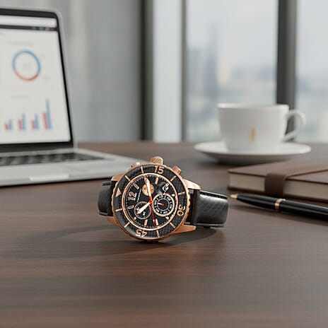 Morphic M51 Series Quartz Movt. 10ATM WR Black Dial with Rose Case Mens Watch with Black Leather Strap