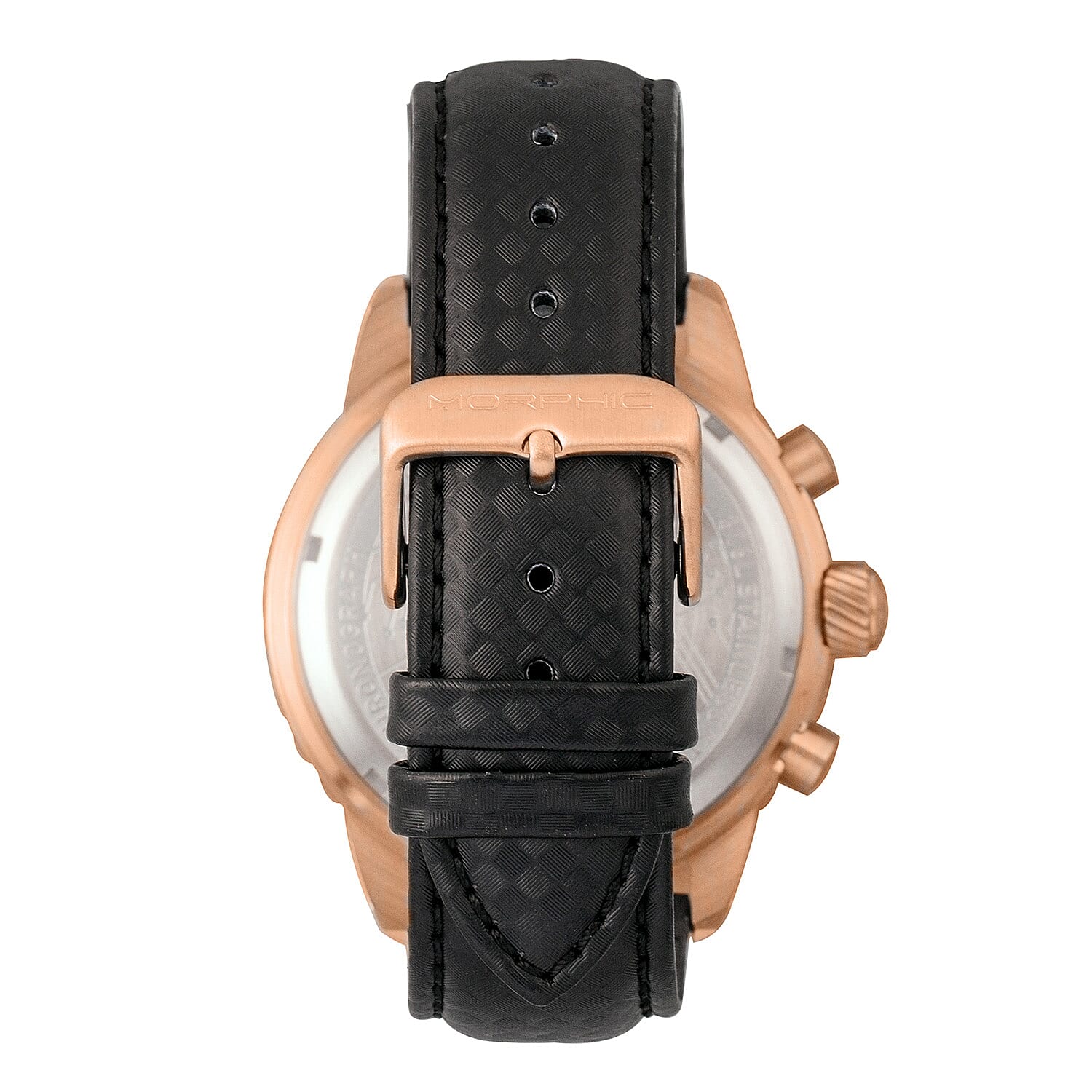 Morphic M51 Series Quartz Movt. 10ATM WR Black Dial with Rose Case Mens Watch with Black Leather Strap