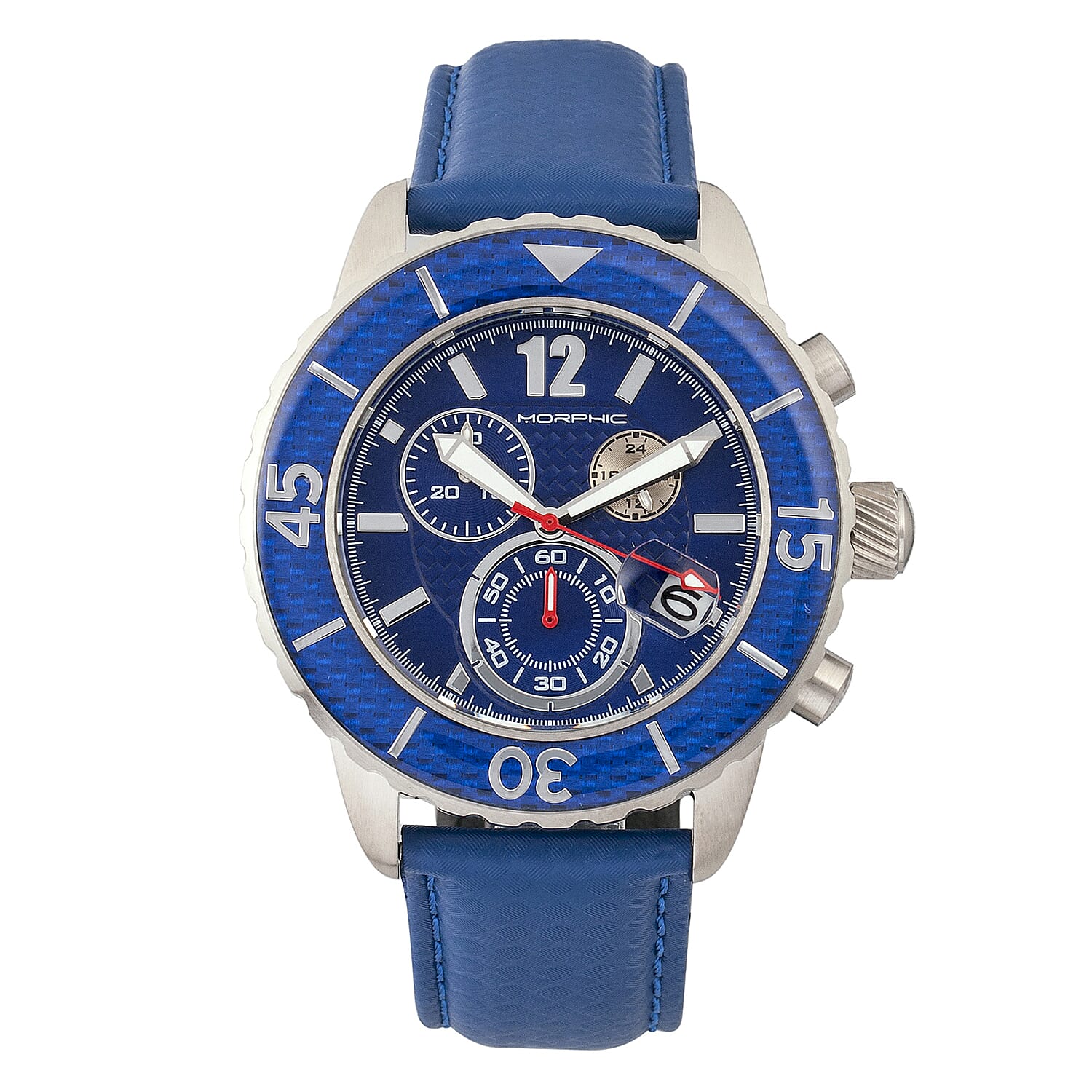 Morphic M51 Series Quartz Movt. 10ATM WR Blue Dial with Silver Case Mens Watch with Blue Leather Strap