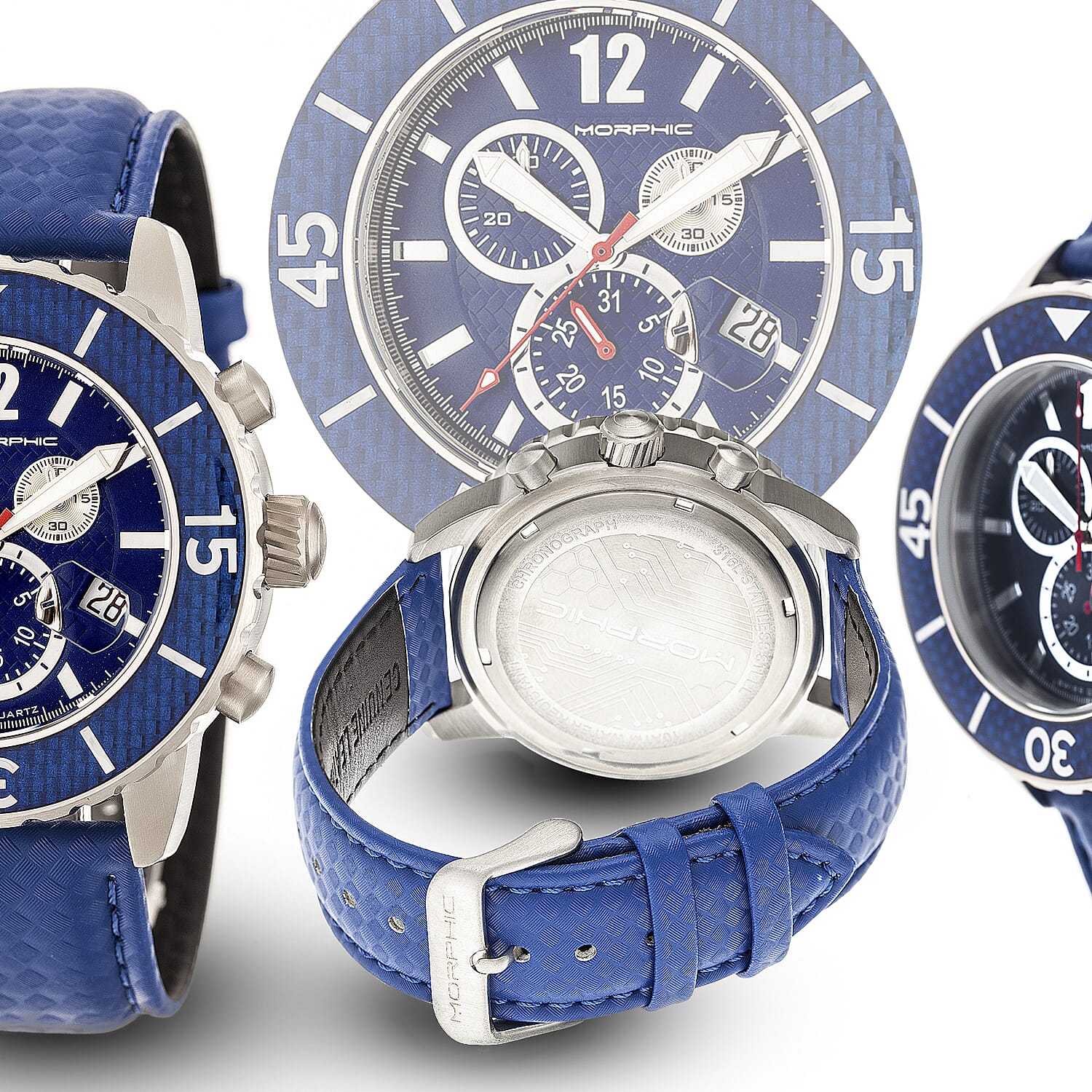 Morphic M51 Series Quartz Movt. 10ATM WR Blue Dial with Silver Case Mens Watch with Blue Leather Strap