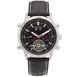 Heritor Automatic Mens Watch in Stainless Steel- Black Leather Strap