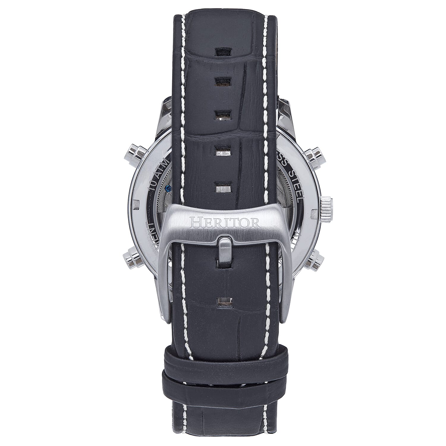 Heritor Automatic Mens Watch in Stainless Steel- Black Leather Strap
