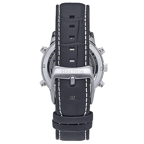 Heritor Automatic Mens Watch in Stainless Steel- Black Leather Strap