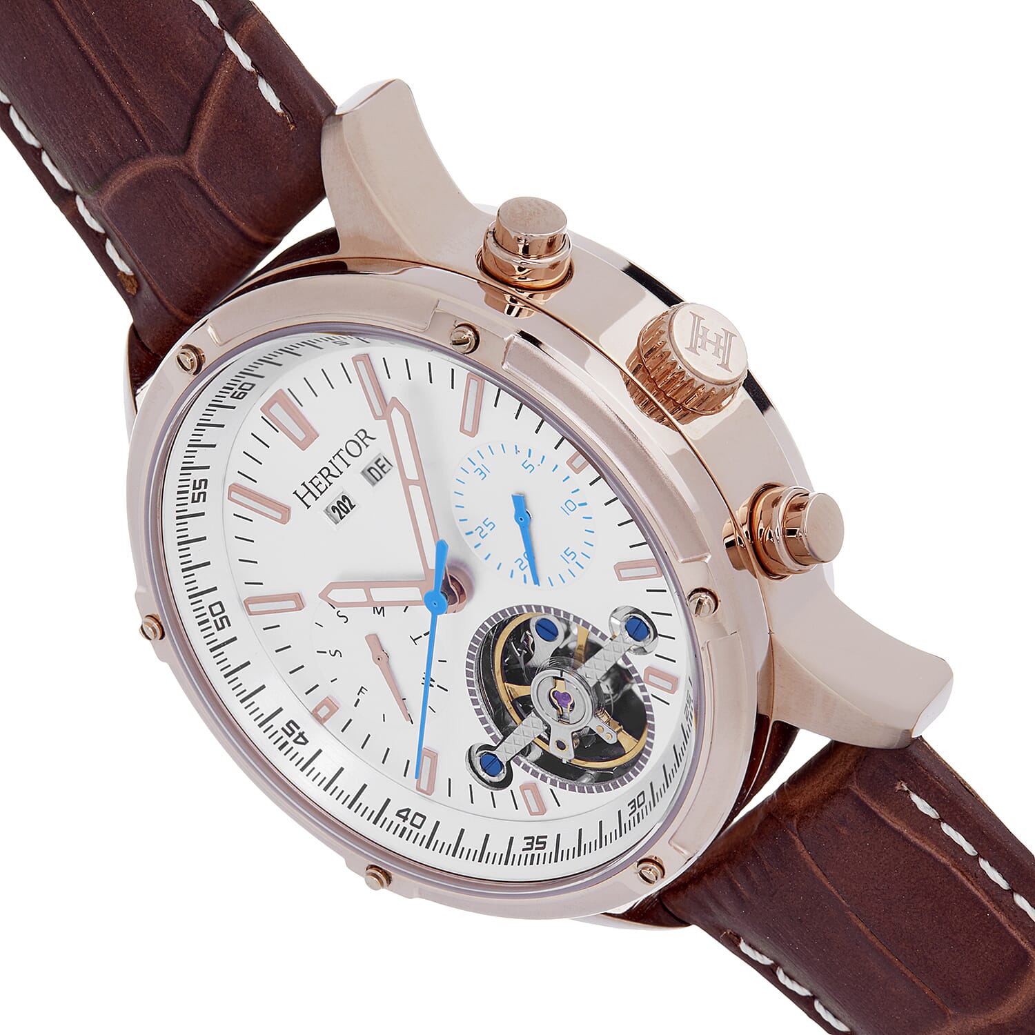 Heritor Automatic Mens Watch in Stainless Steel- Brown Leather Strap