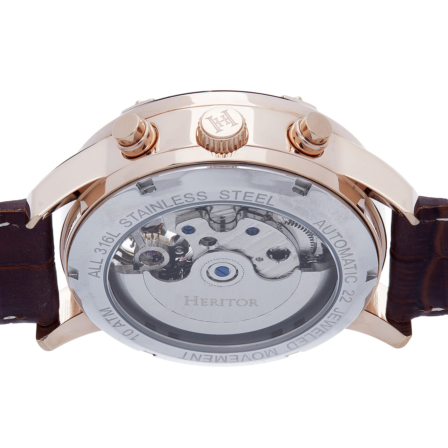 Heritor Automatic Mens Watch in Stainless Steel- Brown Leather Strap