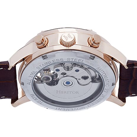 Heritor Automatic Mens Watch in Stainless Steel- Brown Leather Strap