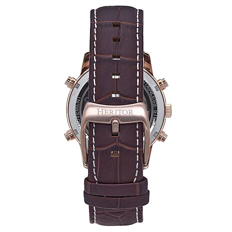 Heritor Automatic Mens Watch in Stainless Steel- Brown Leather Strap