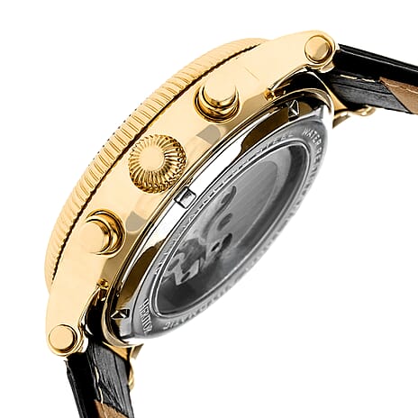 Heritor Winston Automatic Movt. 10ATM Water Resistance White - Gold Dial Mens Watch with Black Leather Strap