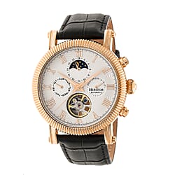 Heritor Winston Automatic Movt. 5ATM Water Resistance Black - Rose Dial Mens Watch with Black Leather Strap
