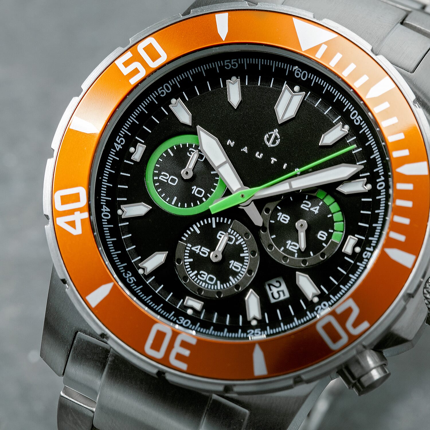 Nautis Quartz Mens Watch in Stainless Steel - Orange