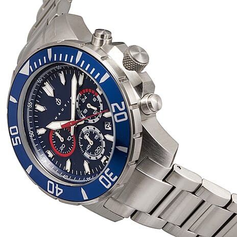 NAUTIS Dive Chrono 500 Quartz 50ATM WR Blue Dial - Silver Case Mens Watch with Silver Stainless Steel Strap