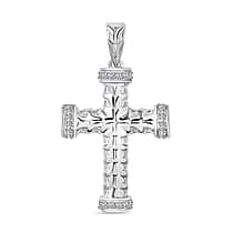 LUXURIANT Lab Grown Diamond Cross Pendant in Rhodium Overlay Sterling Silver