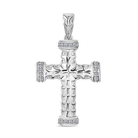 LUXURIANT 0.22 Ct. Lab Grown Diamond Cross Pendant in Rhodium Sterling Silver
