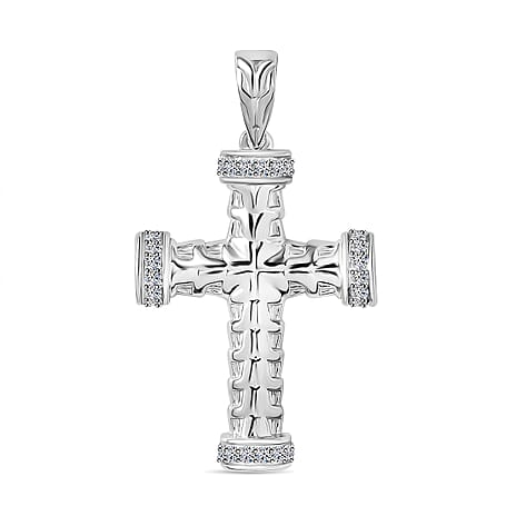 Luxuriant Diamond Lab Grown Diamond (SI-G-H) Cross Pendant in Rhodium Overlay Sterling Silver