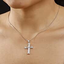 LUXURIANT Lab Grown Diamond Cross Pendant in Rhodium Overlay Sterling Silver
