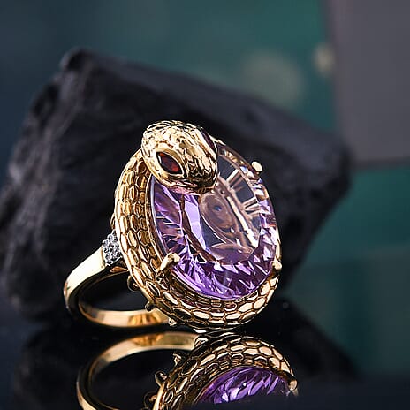 GP Serpentine Collection - Pink Amethyst & Multi Gemstones Ring in 18K Vermeil Yellow Gold Plated Sterling Silver, 16.51 Ct, Silver Wt. 7.75 Gms.