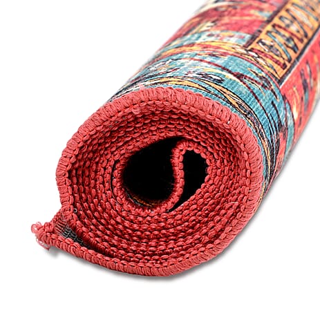 Hush Heven Vintage Printed Chenille Area Rug with Non-Slip Backing (180x120cm) - Red & Multicolor